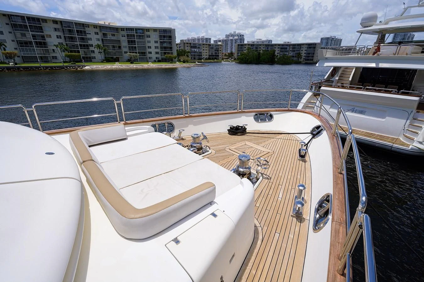 a boat is parked on the water aboard AVA Yacht for Sale