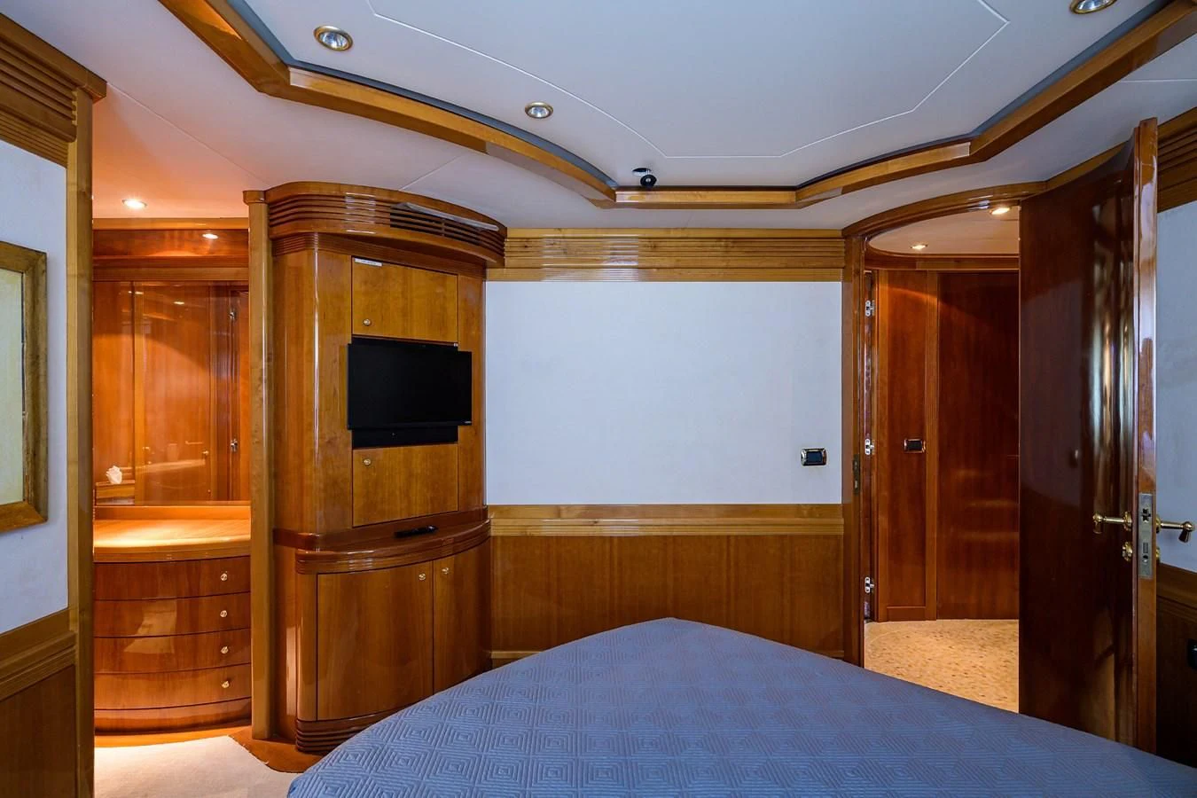 a bed in a room aboard AVA Yacht for Sale