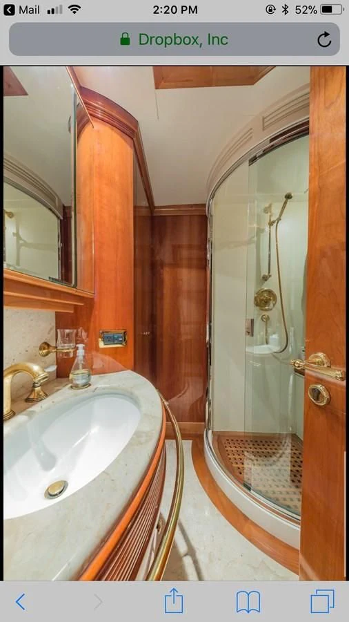 a bathroom with a sink and a shower aboard AVA Yacht for Sale