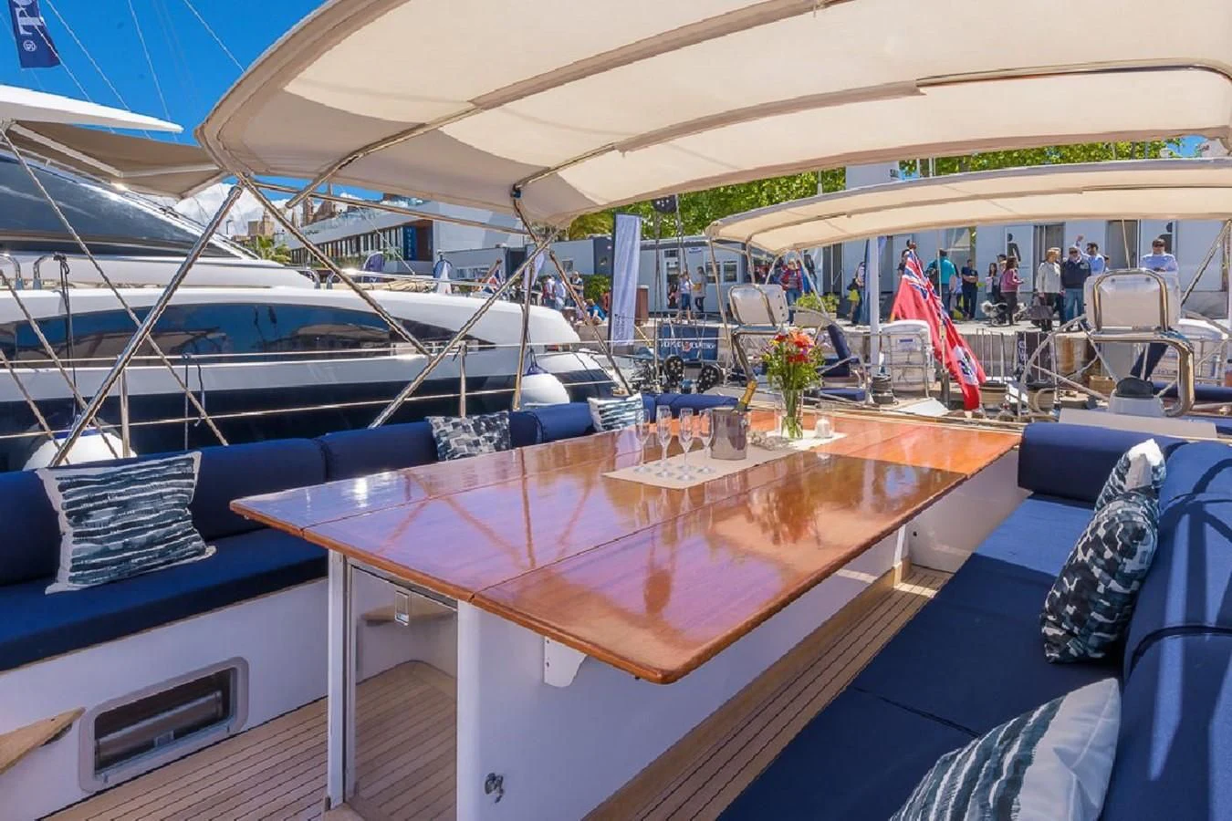 a table on a boat aboard ZANZIBAR Yacht for Sale