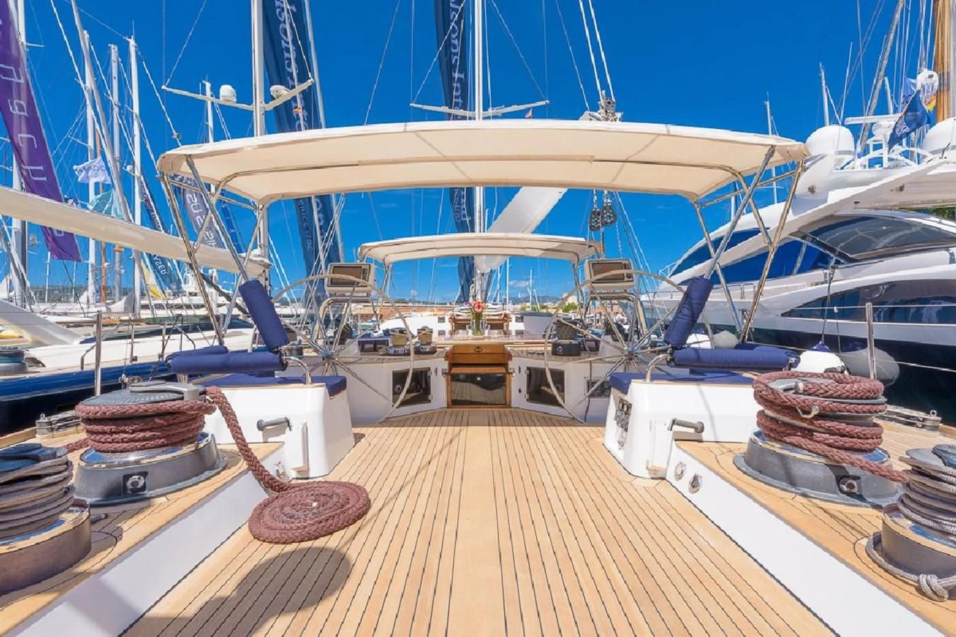a deck with many boats aboard ZANZIBAR Yacht for Sale