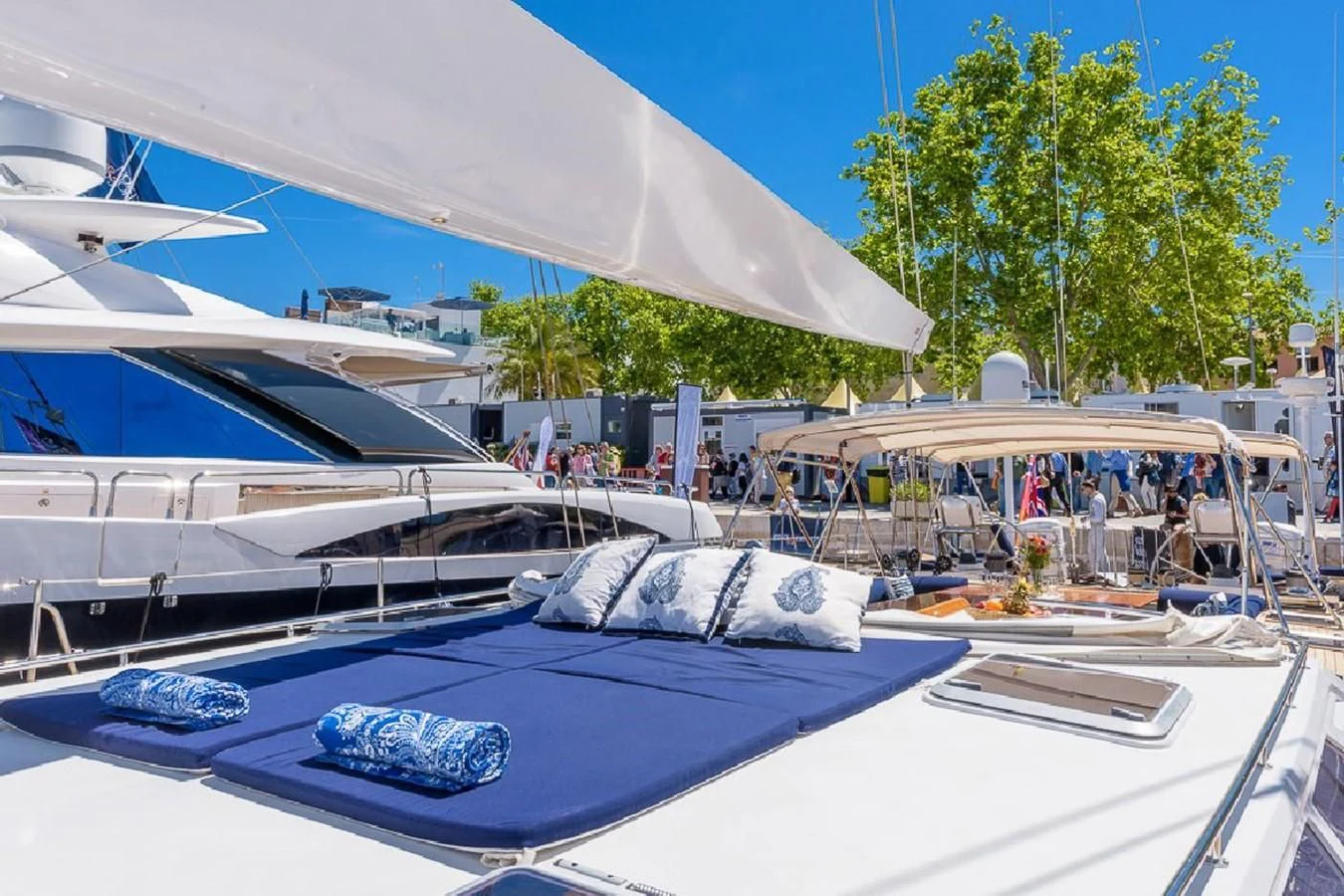 a group of boats are parked in a harbor aboard ZANZIBAR Yacht for Sale