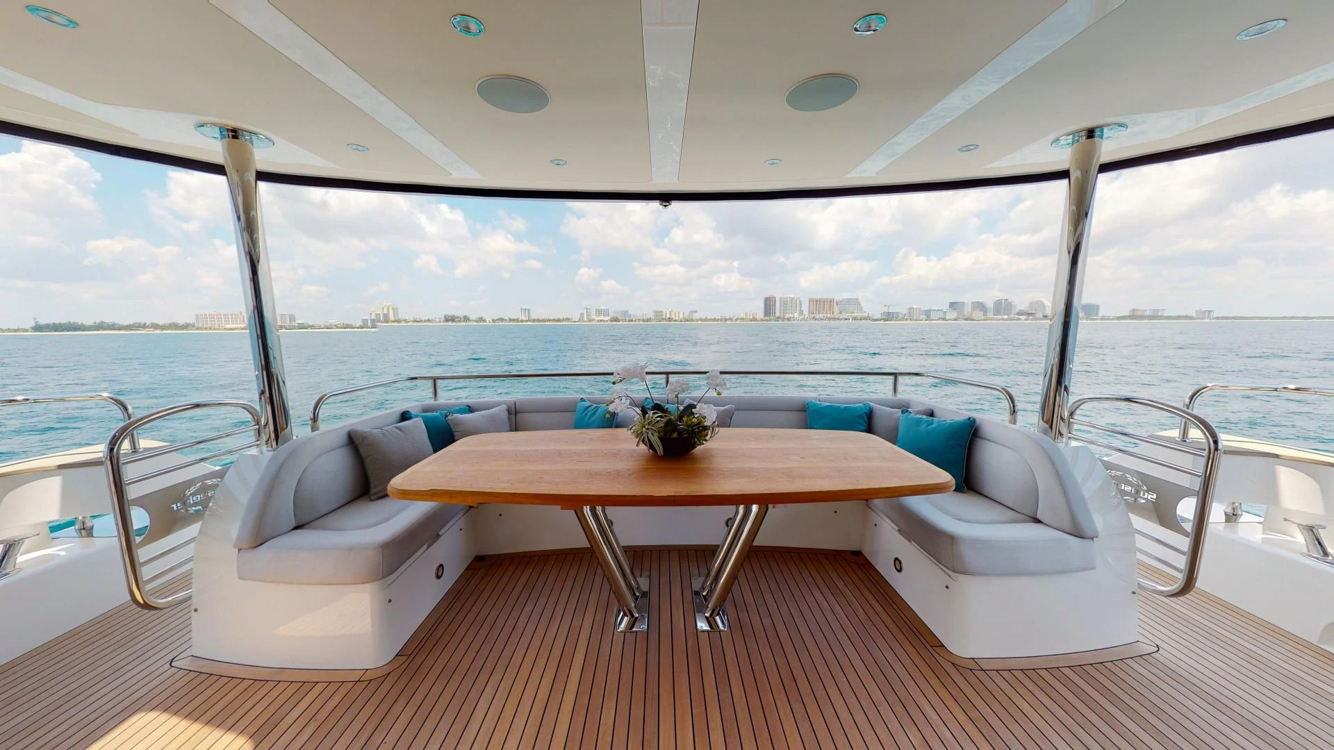 a table on a boat aboard PV 95 Yacht for Sale