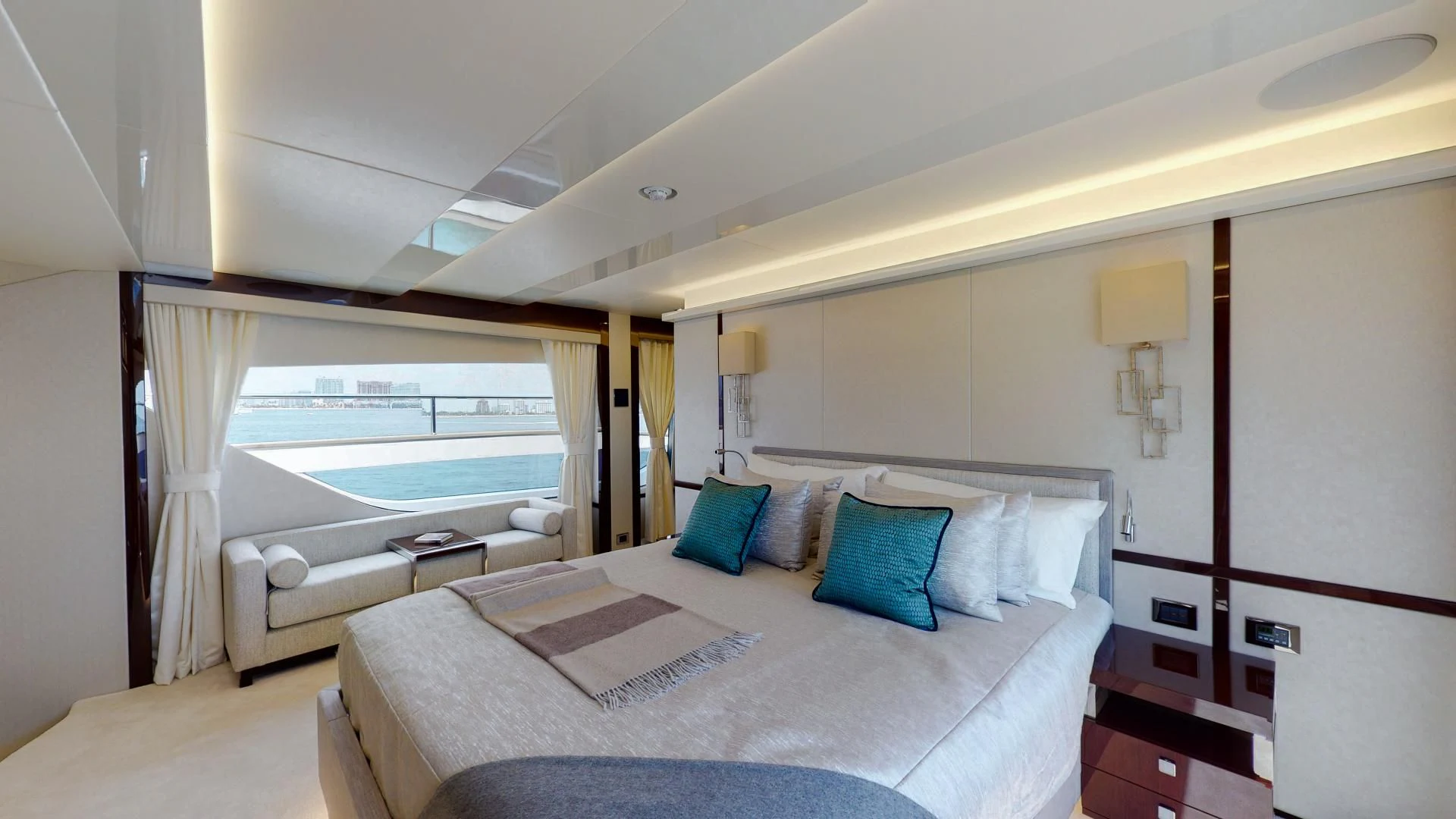 a bed in a room aboard PV 95 Yacht for Sale