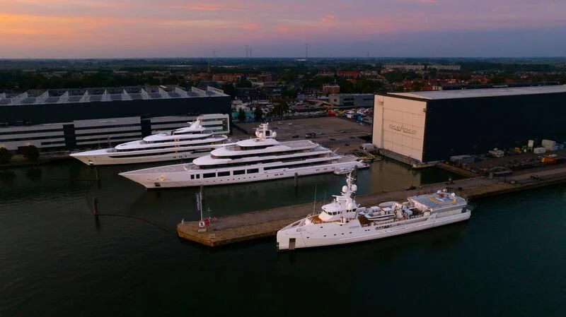 a group of boats in a harbor aboard INFINITY Yacht for Sale