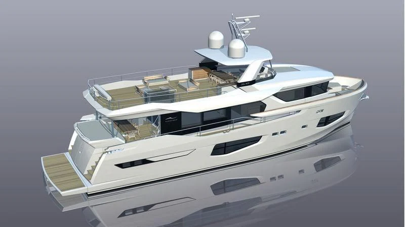 a white yacht with a white motor aboard MARINAR Yacht for Sale