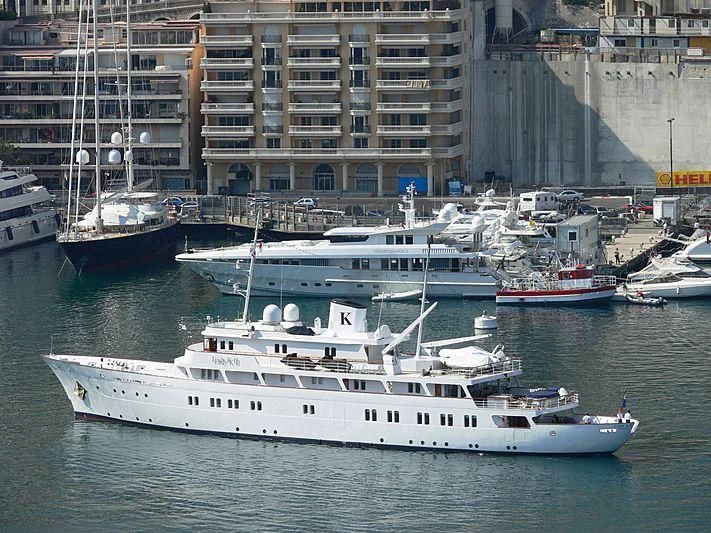 a group of boats in a harbor aboard LADY K II Yacht for Sale