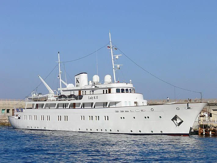 a large white boat aboard LADY K II Yacht for Sale