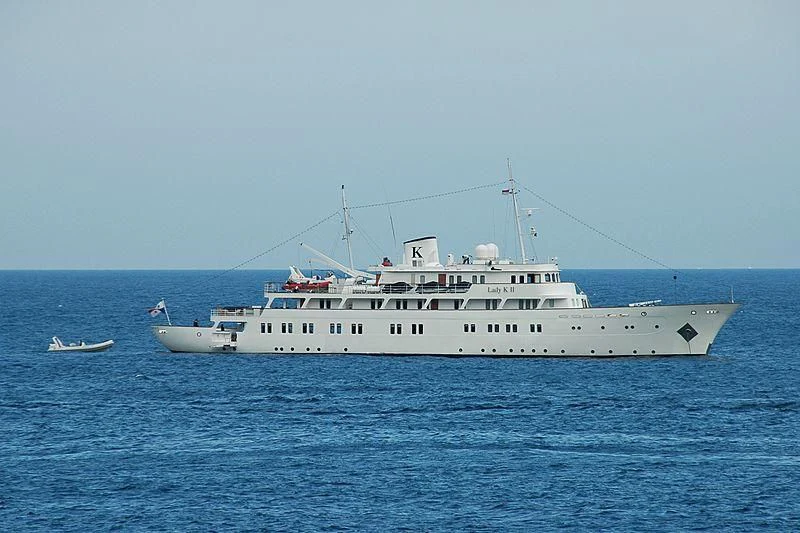 a large white boat in the water aboard LADY K II Yacht for Sale
