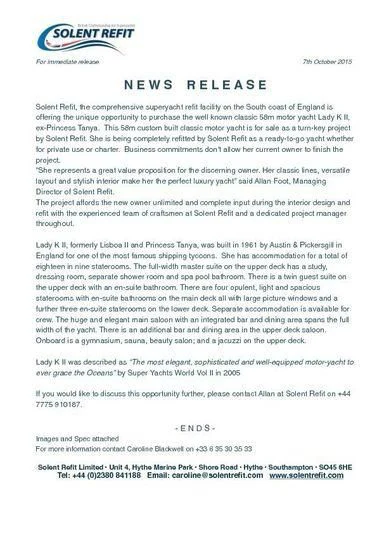 text, letter aboard LADY K II Yacht for Sale