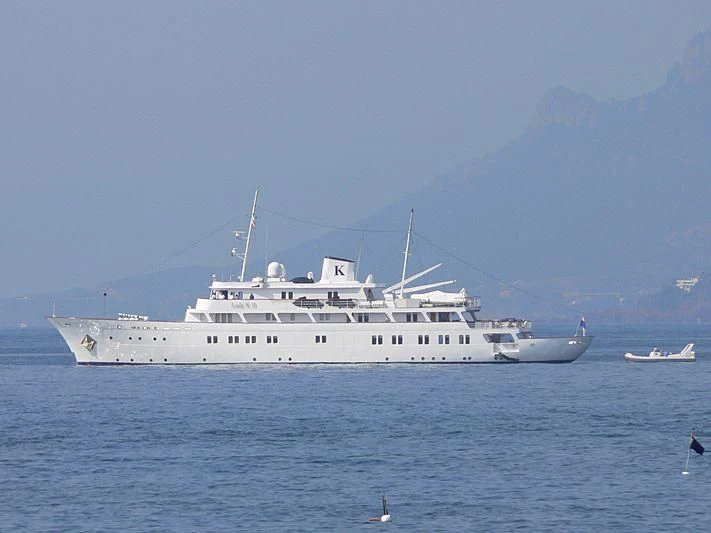 a large white boat in the water aboard LADY K II Yacht for Sale