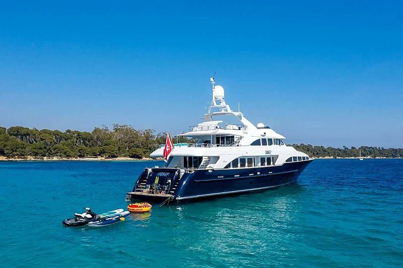 a large boat on the water aboard BANG! Yacht for Charter
