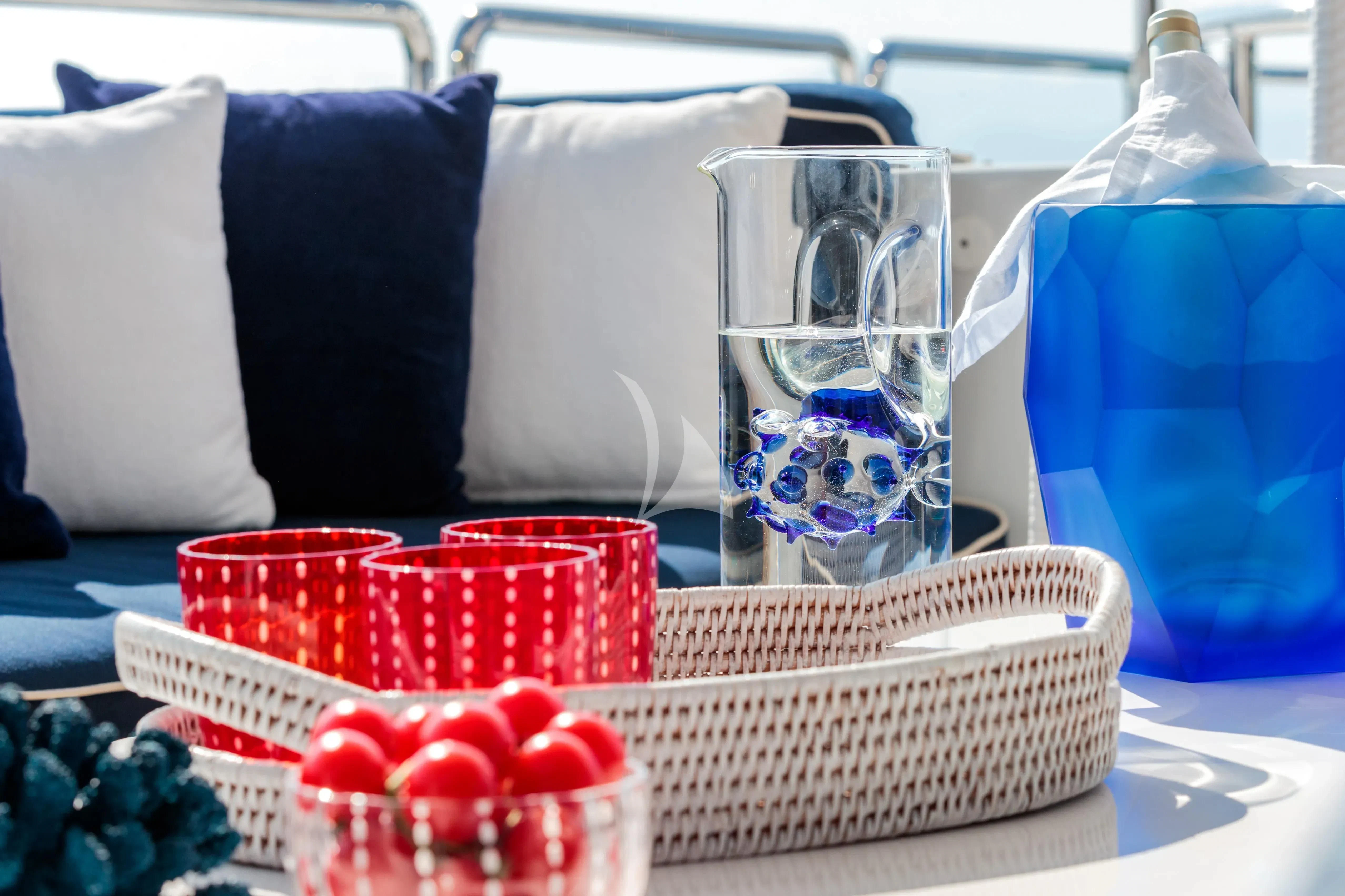 a basket of candies aboard BANG! Yacht for Charter