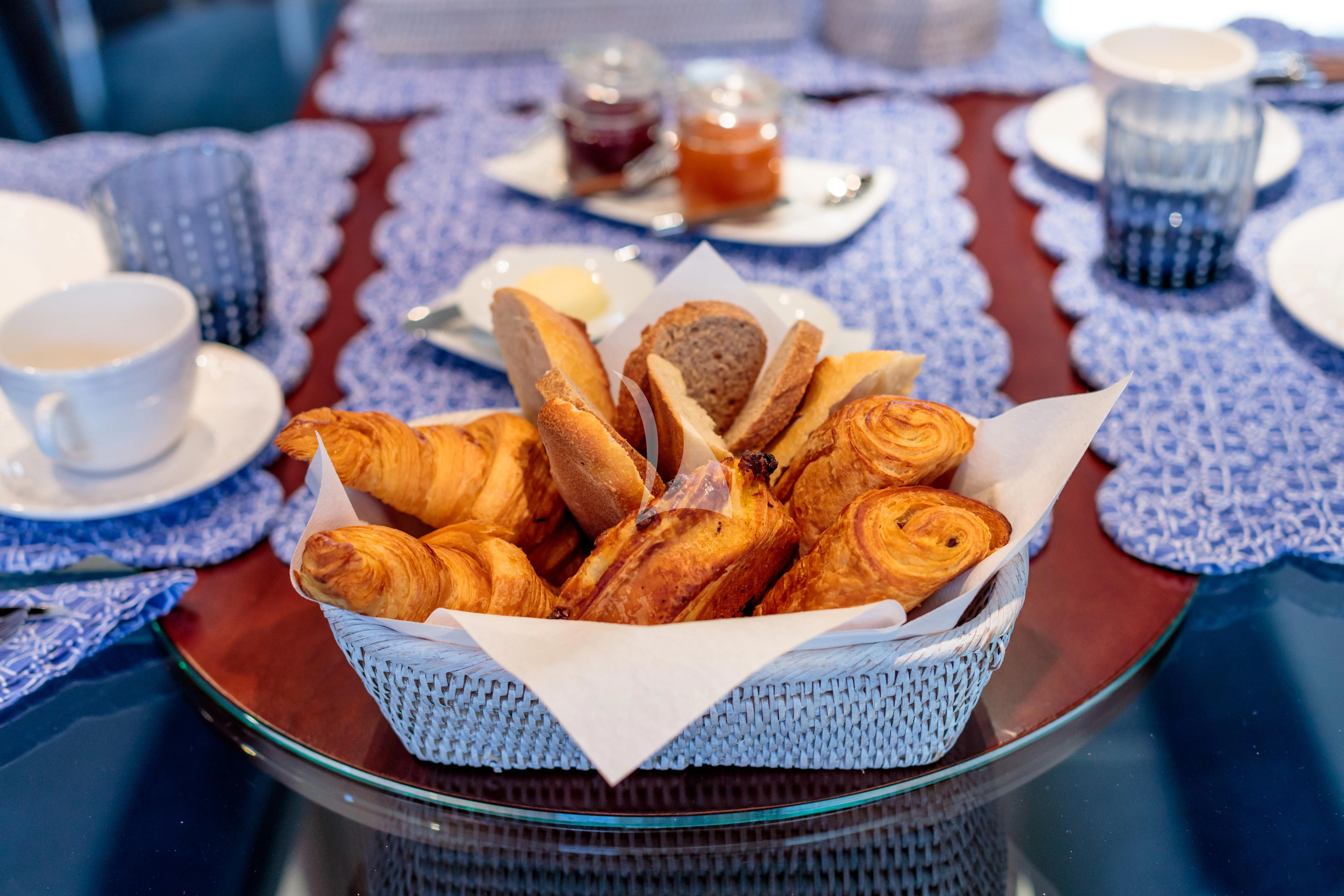 a plate of food aboard BANG! Yacht for Charter