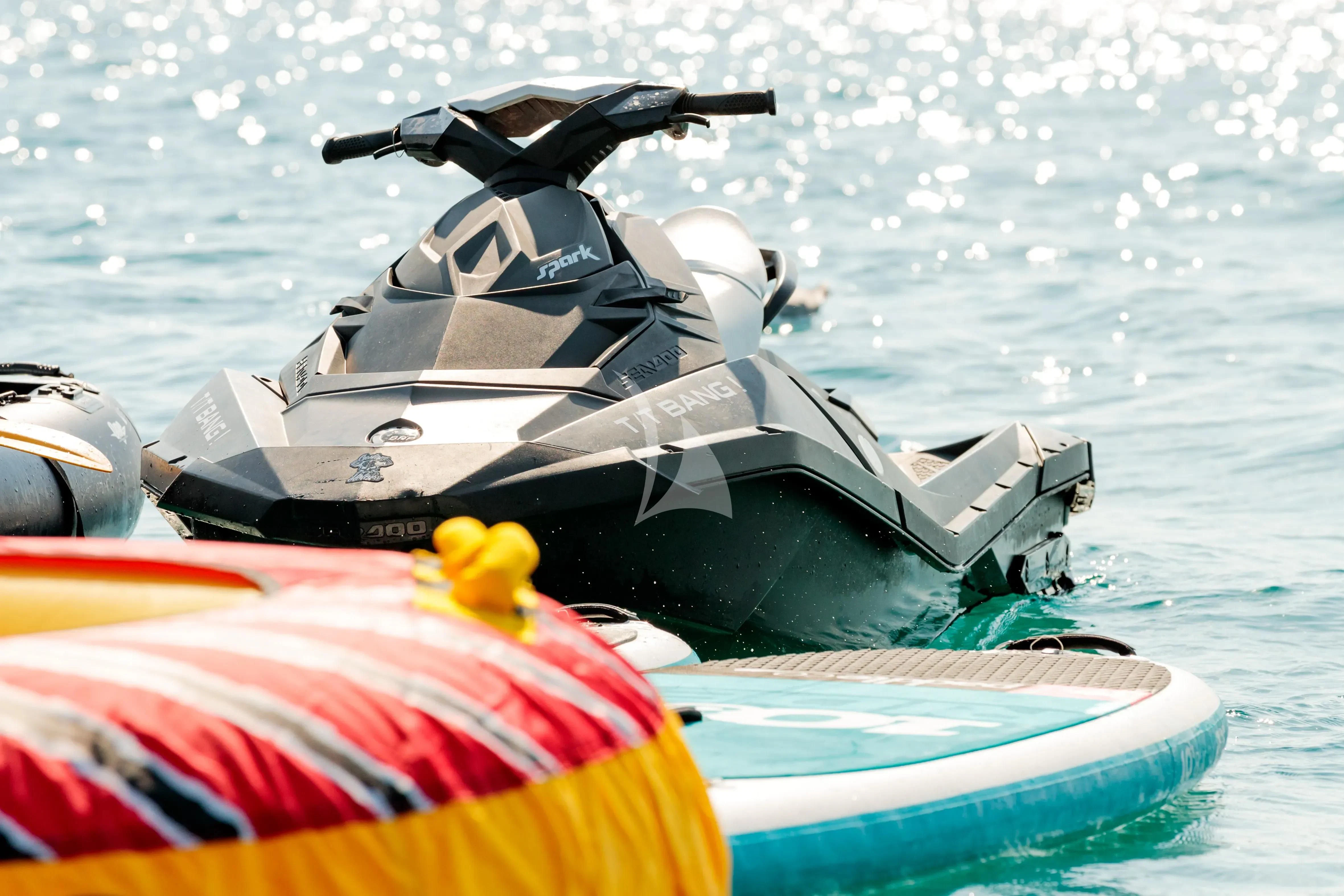 a motorbike on a boat aboard BANG! Yacht for Charter