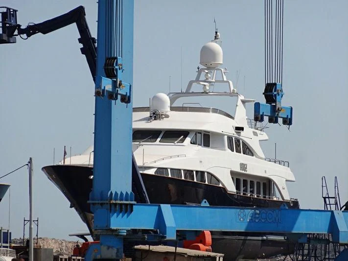 a large white boat aboard BANG! Yacht for Charter