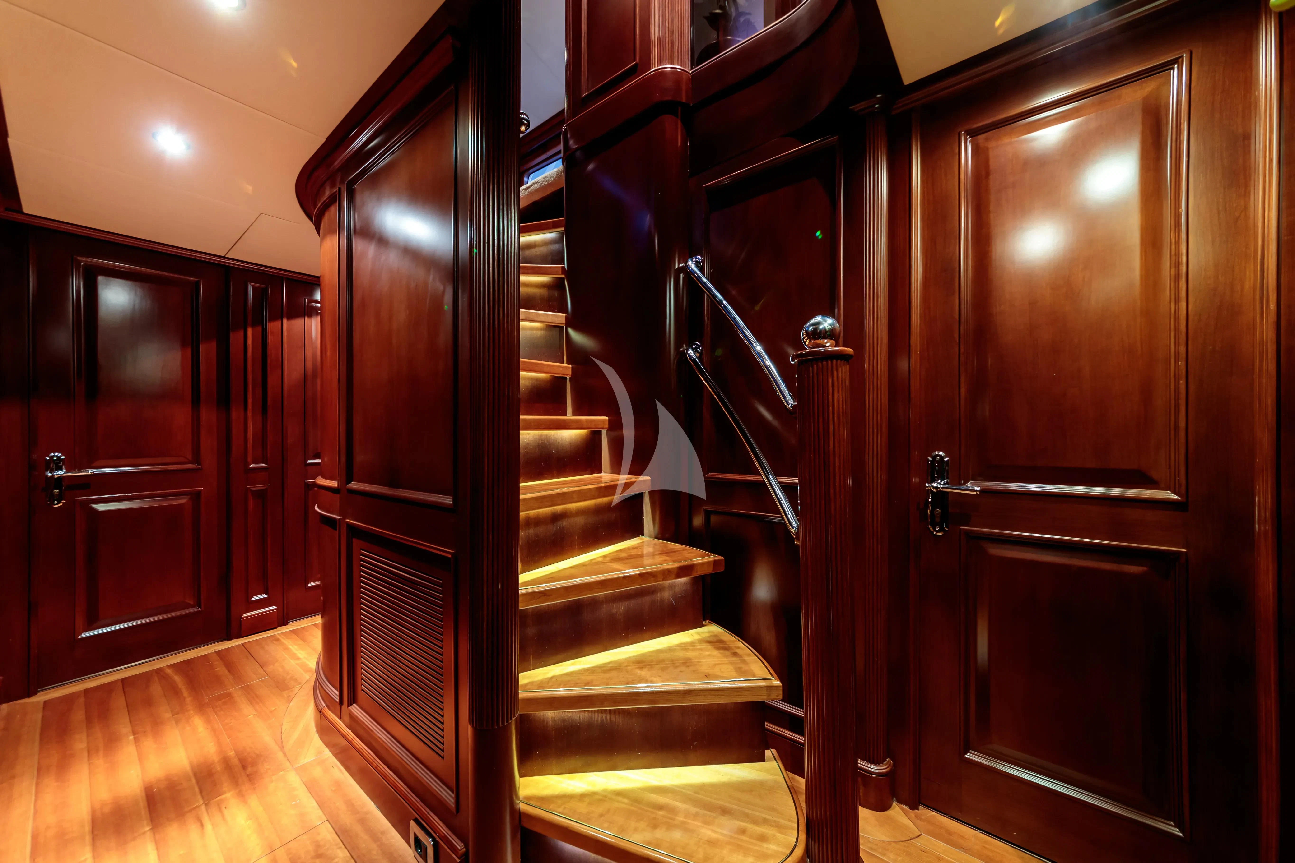 a set of wooden doors aboard BANG! Yacht for Charter