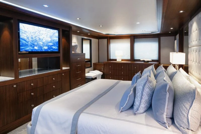 a bed in a room aboard MAISON BLANCHE Yacht for Charter