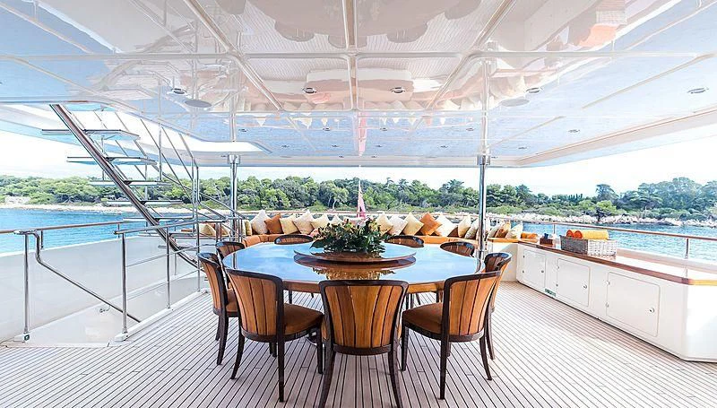 a table with chairs around it aboard PHOTON Yacht for Sale