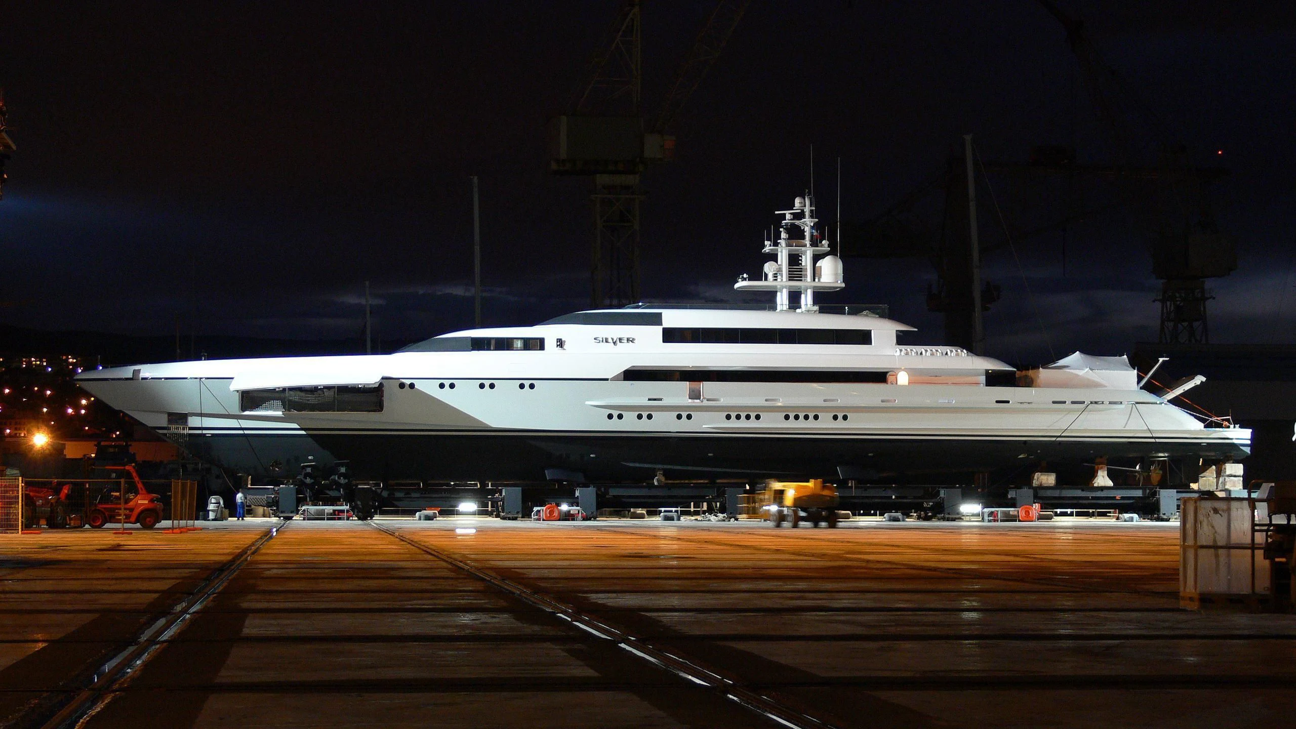 a large white ship aboard RABDAN Yacht for Sale