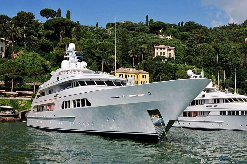 a large white boat in the water aboard MAJESTIC Yacht for Sale