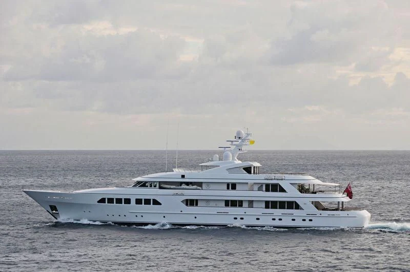 a white yacht on the beach aboard MAJESTIC Yacht for Sale