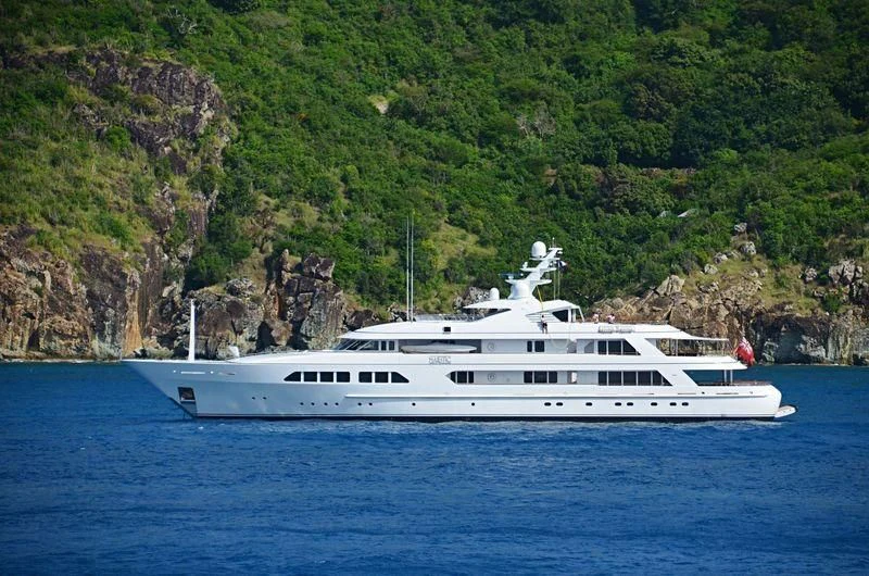 a white boat on water aboard MAJESTIC Yacht for Sale