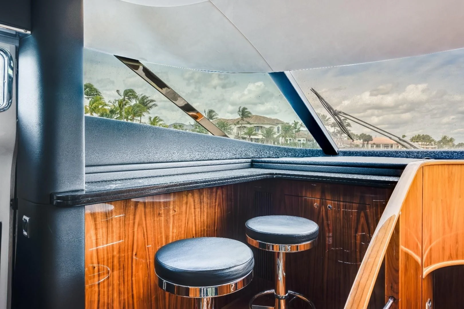 a kitchen with a large window aboard DIRECT TO Yacht for Sale