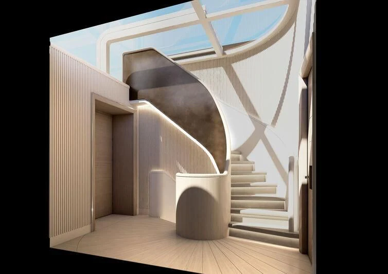 a staircase with a white wall aboard ULTRA G Yacht for Sale