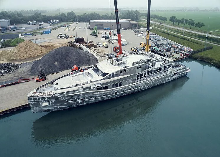 a large ship docked aboard ULTRA G Yacht for Sale