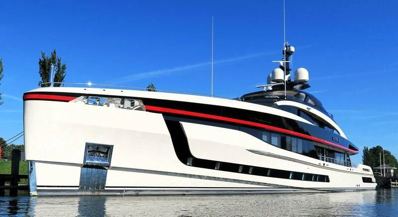 a white and red boat aboard ULTRA G Yacht for Sale