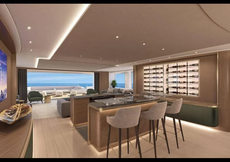 a large open kitchen with a large window aboard ULTRA G Yacht for Sale