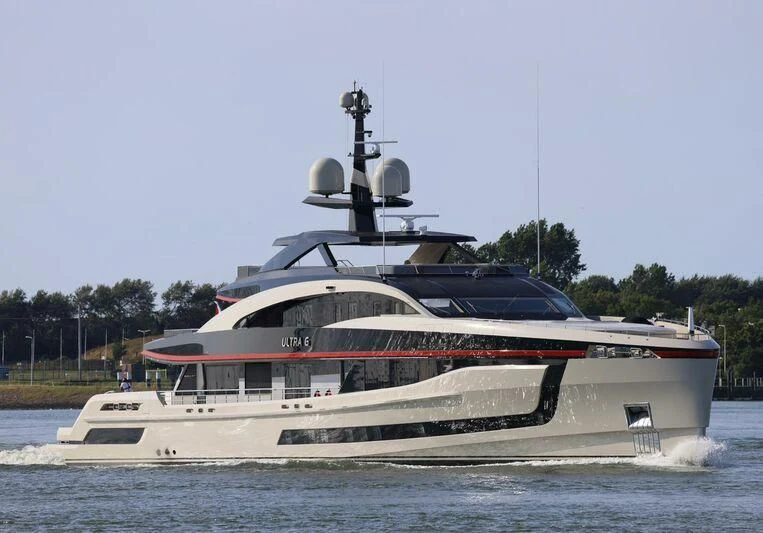 a large ship on the water aboard ULTRA G Yacht for Sale