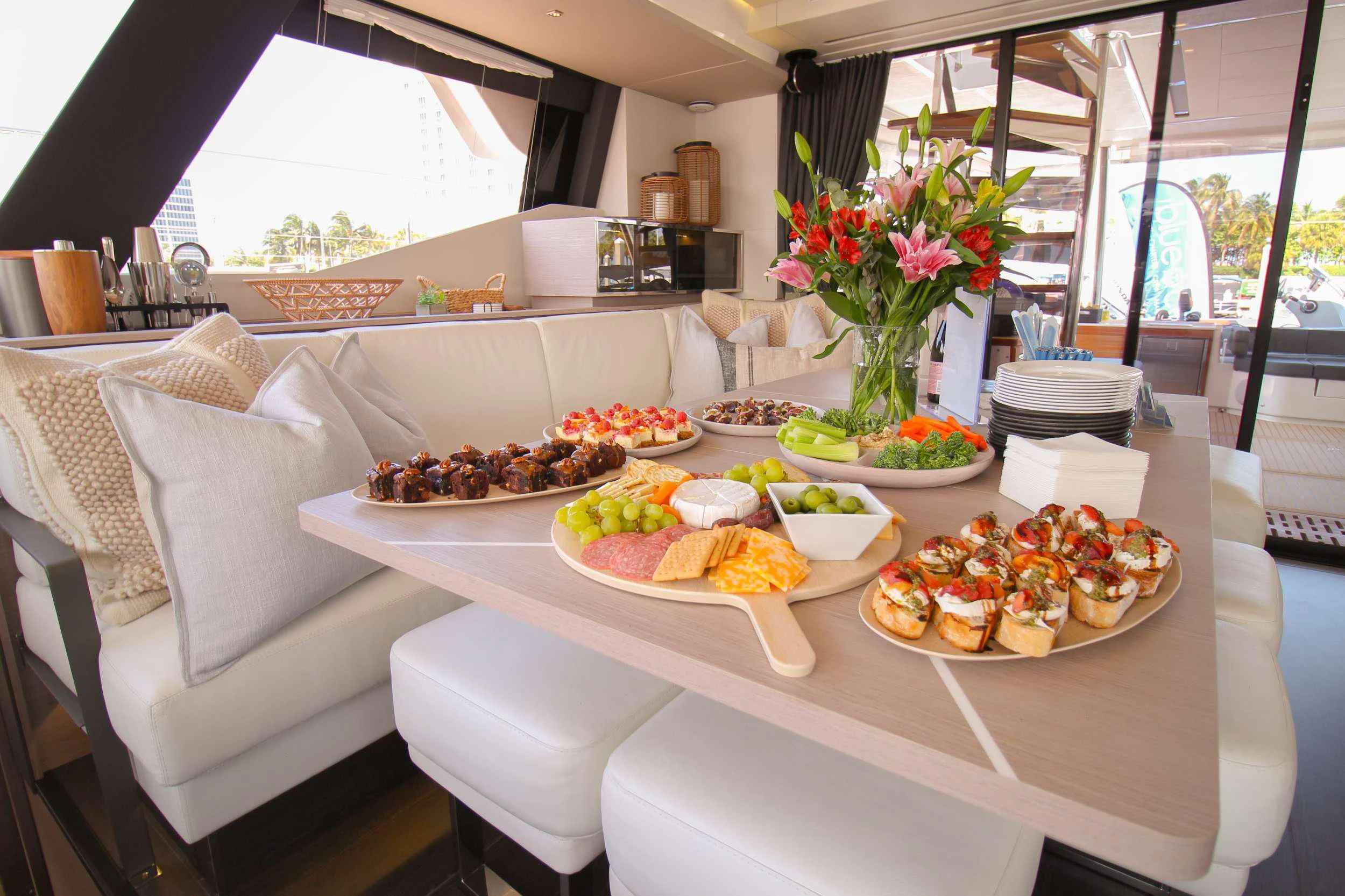 a table with food on it aboard PRINCESS MILA Yacht for Charter