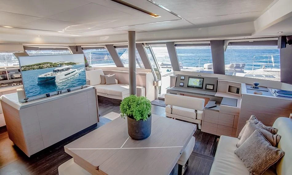 a modern looking living room aboard PRINCESS MILA Yacht for Charter