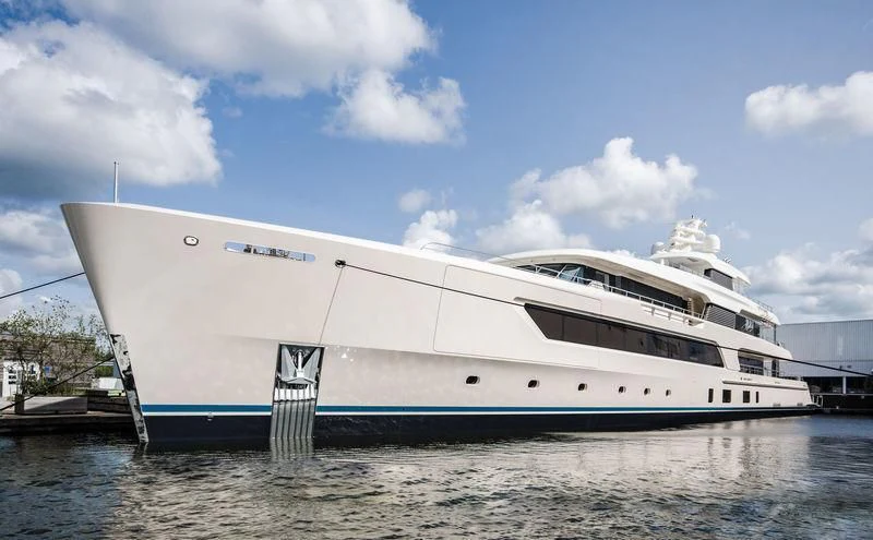 a large white yacht aboard SAMAYA Yacht for Sale