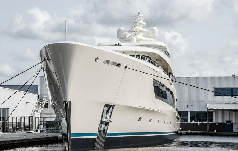a large white yacht aboard SAMAYA Yacht for Sale