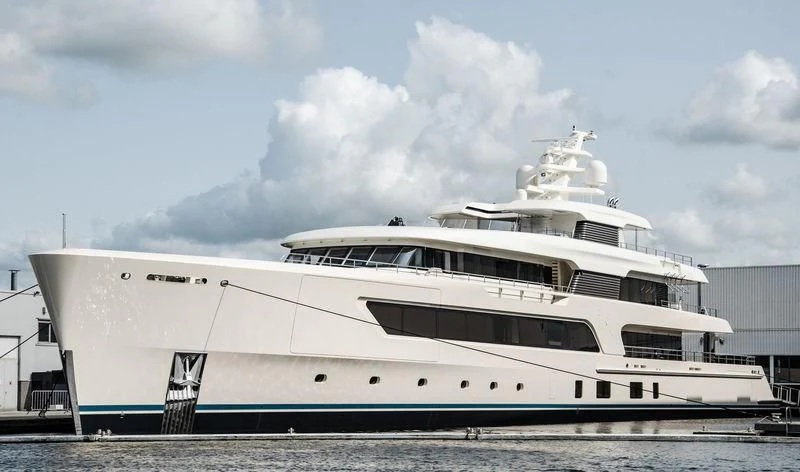 a large white yacht aboard SAMAYA Yacht for Sale