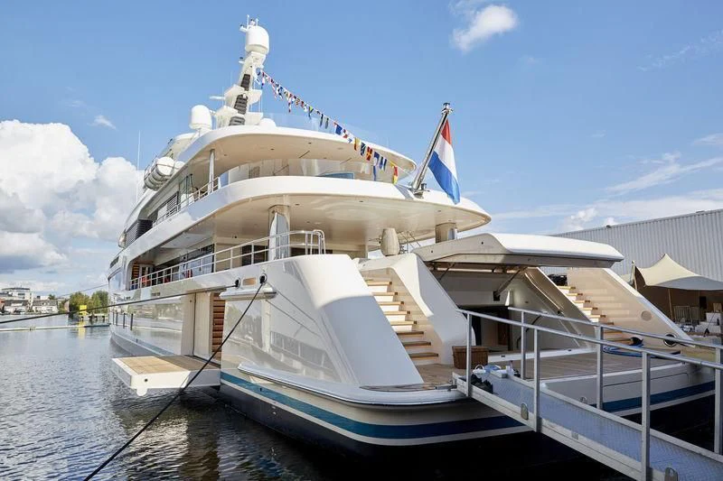 a large white boat aboard SAMAYA Yacht for Sale