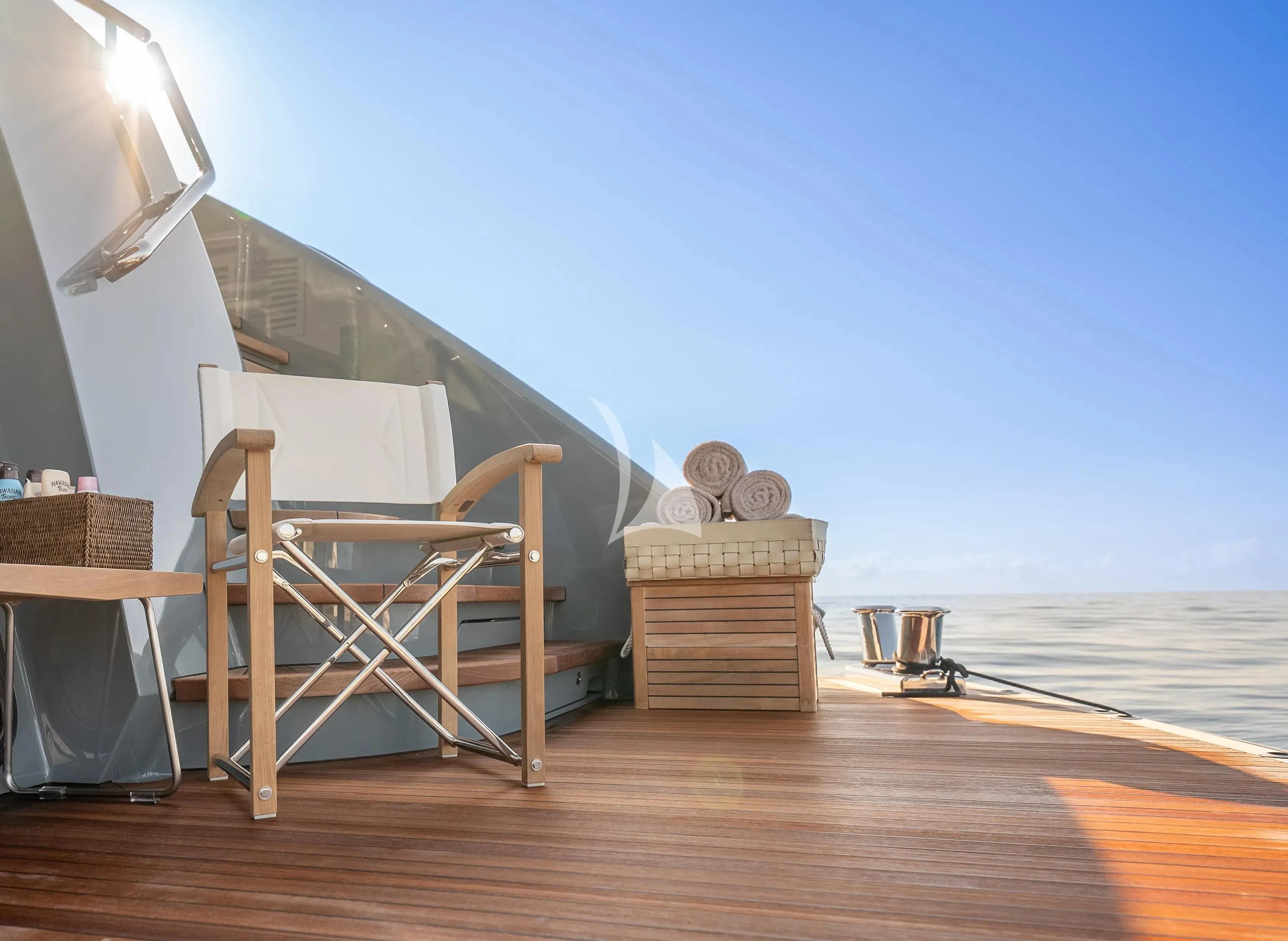 a bed frame on a wood floor aboard RELIANCE Yacht for Sale