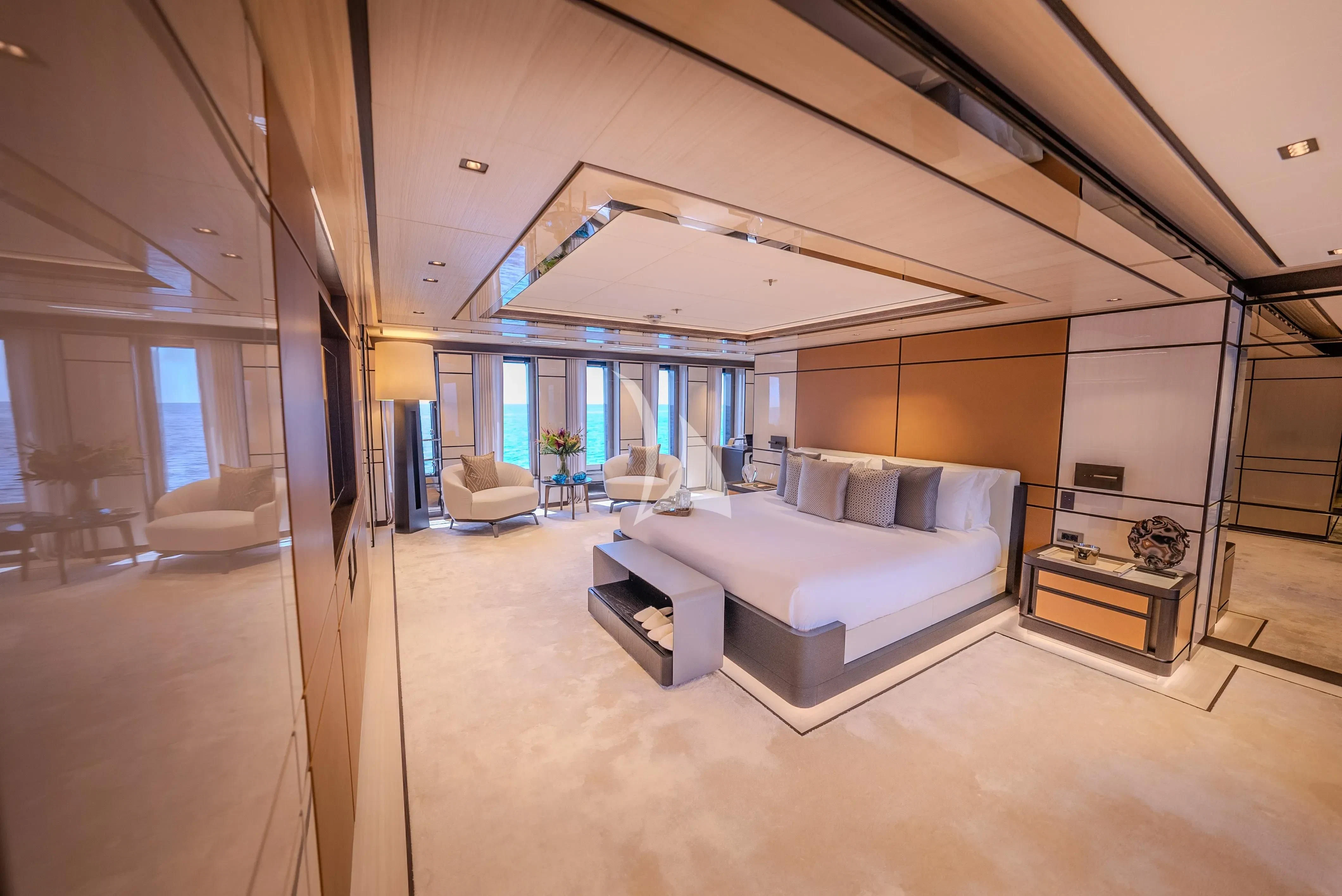 a living room with a large open window aboard RELIANCE Yacht for Sale