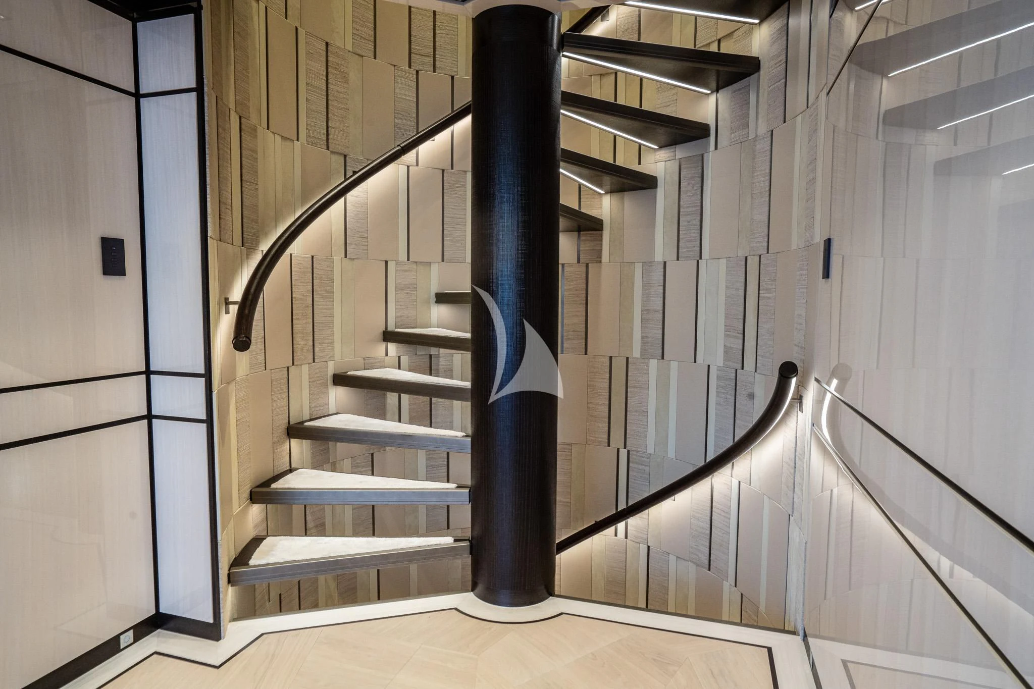 a staircase in a building aboard RELIANCE Yacht for Sale