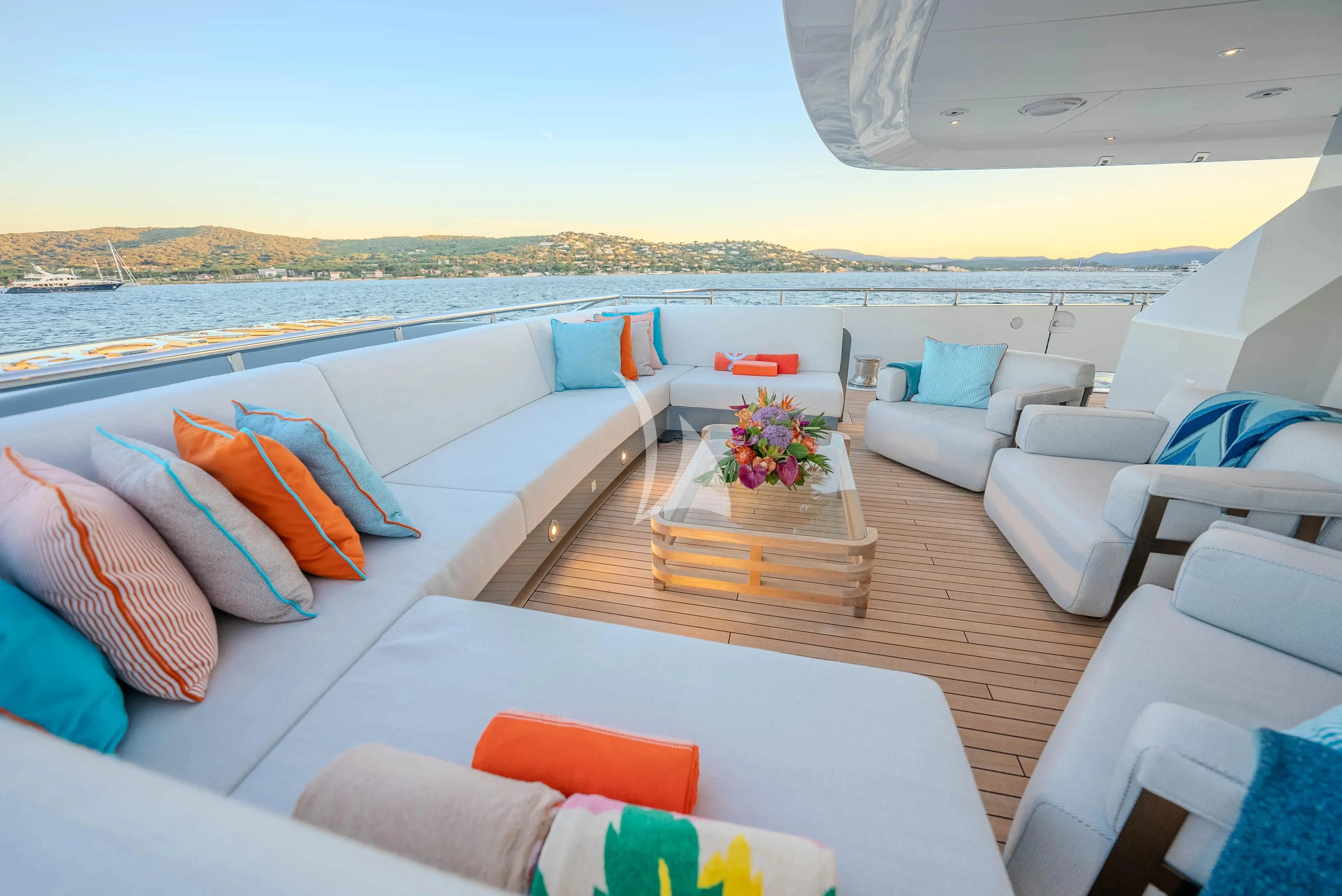 a large living room with a large ocean view aboard RELIANCE Yacht for Sale