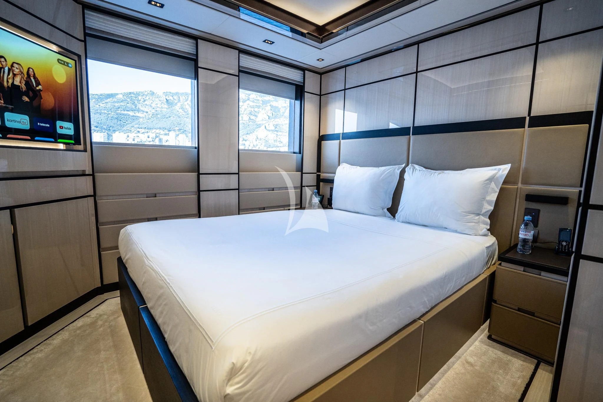 a bed in a room aboard RELIANCE Yacht for Sale