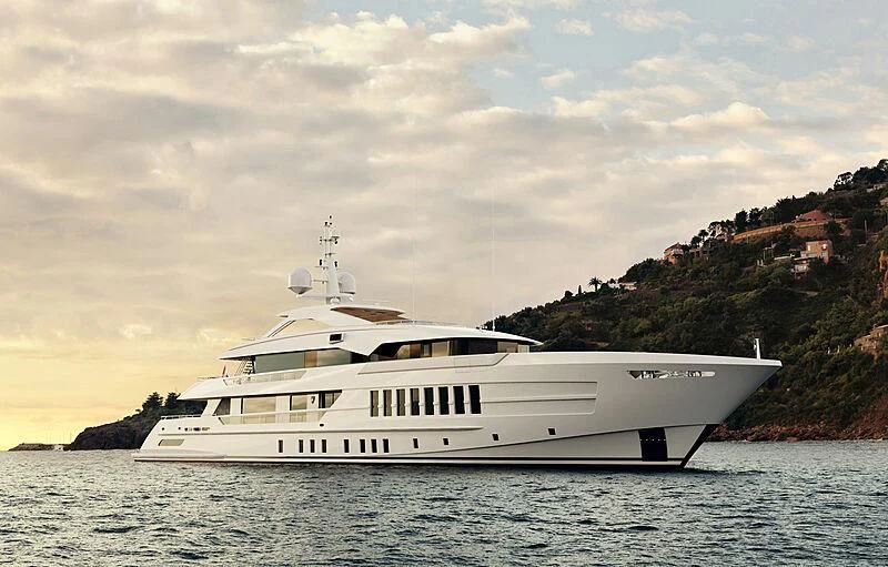 a white yacht in the water aboard RELIANCE Yacht for Sale