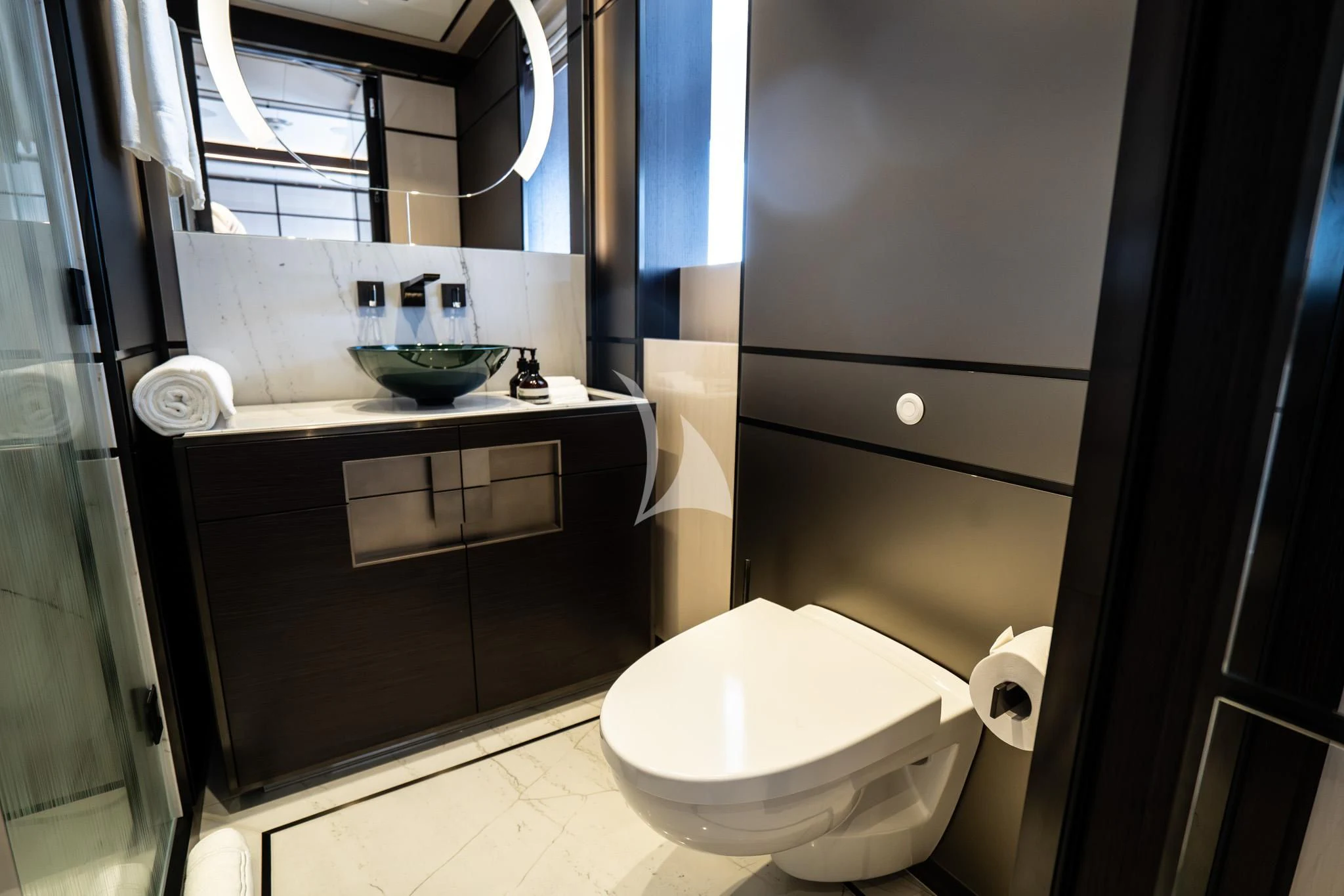 a bathroom with a sink and toilet aboard RELIANCE Yacht for Sale