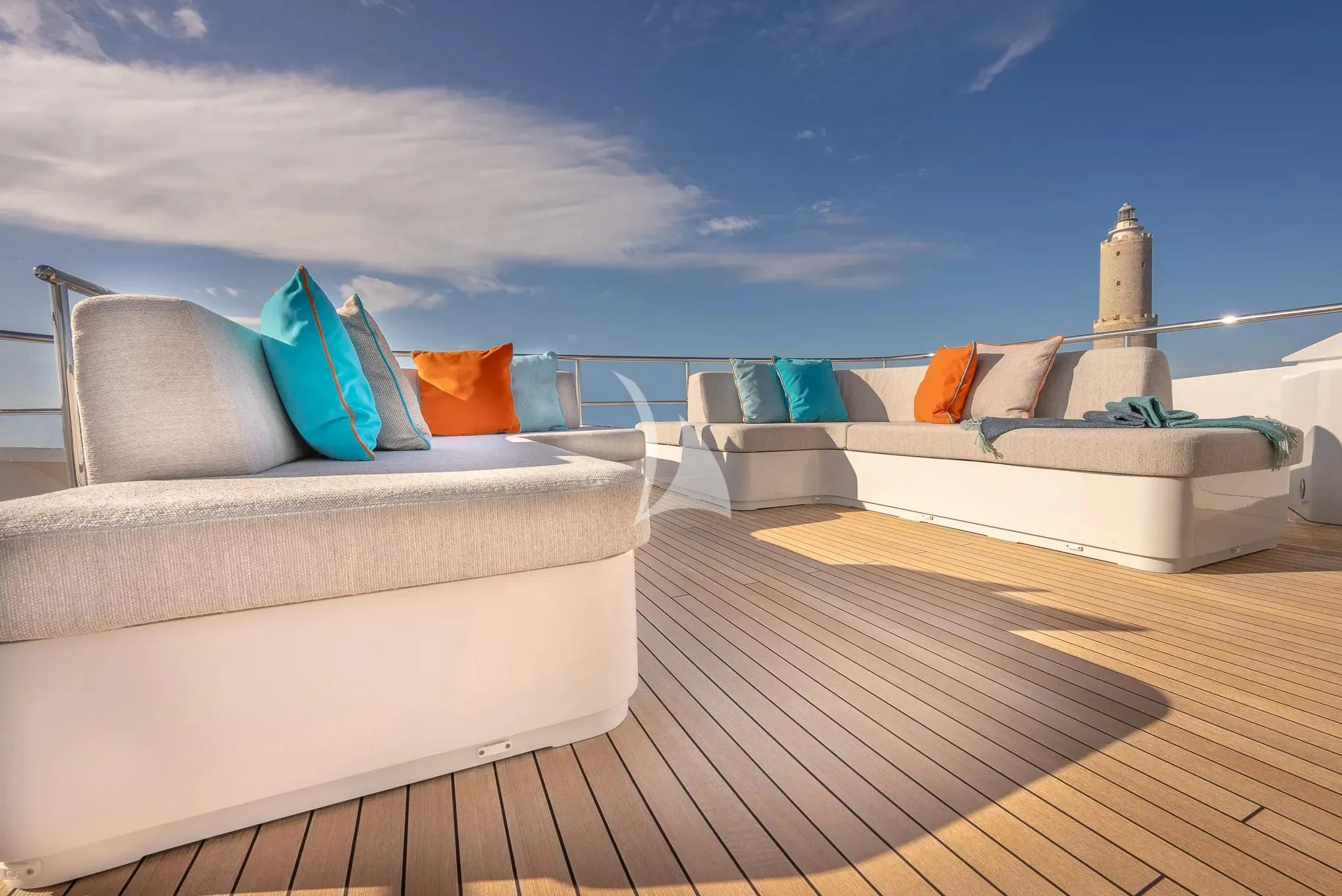 a boat on a deck aboard RELIANCE Yacht for Sale