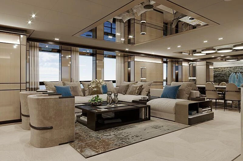 a living room with a couch and a coffee table aboard RELIANCE Yacht for Sale
