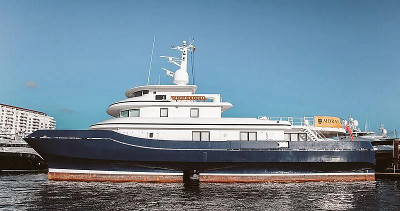 a large ship in the water aboard NURJA Yacht for Sale