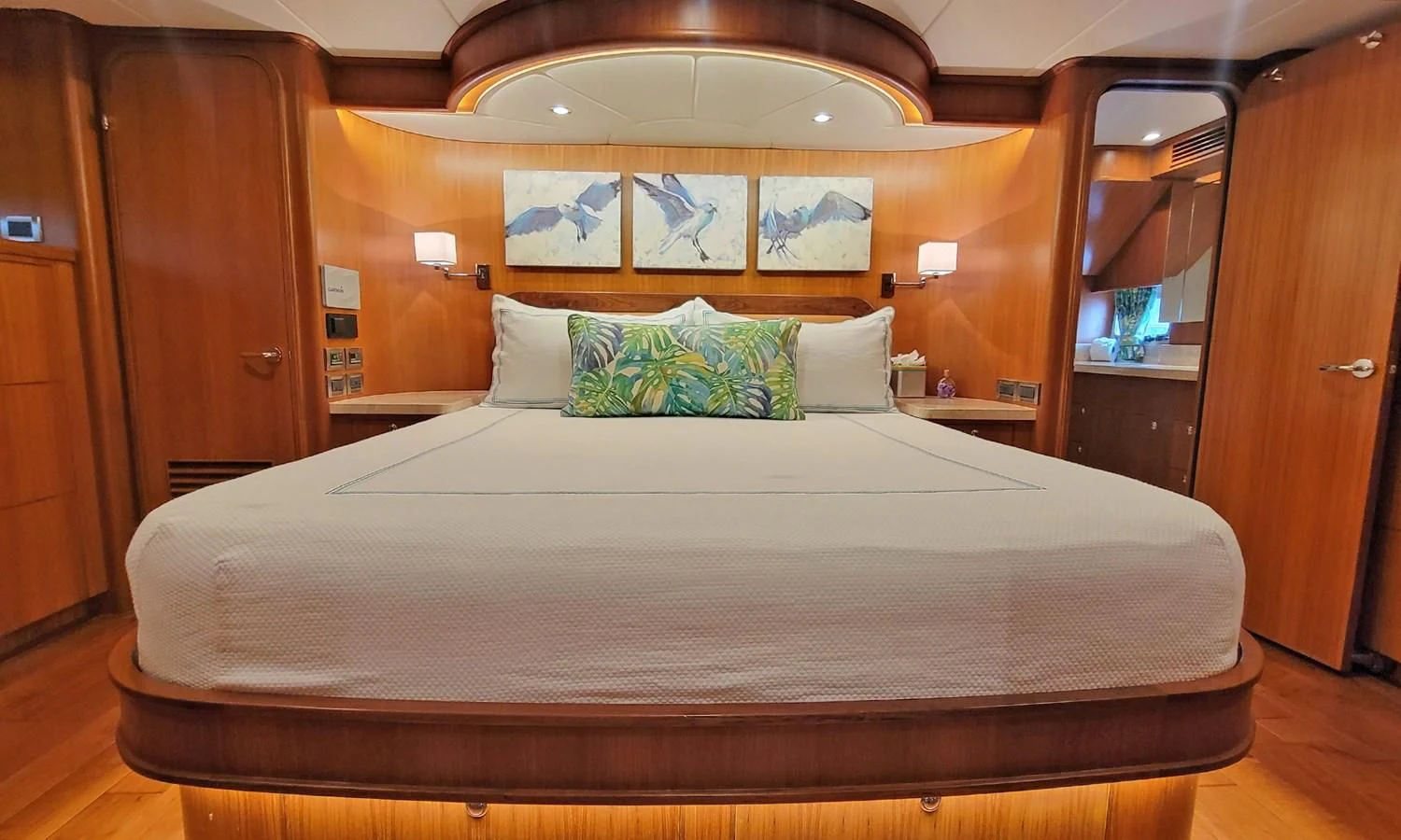 a bed in a room aboard SUERTUDO Yacht for Sale
